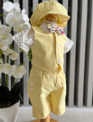 Costumaș botez băiețel, Vară – galben pai, 5 piese – ILIF506083