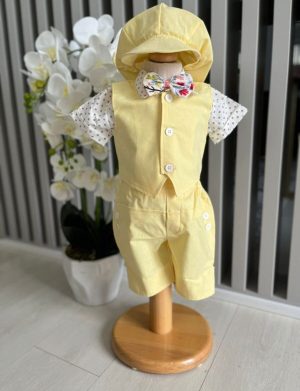 Costumaș botez băiețel, Vară – galben pai, 5 piese – ILIF506083