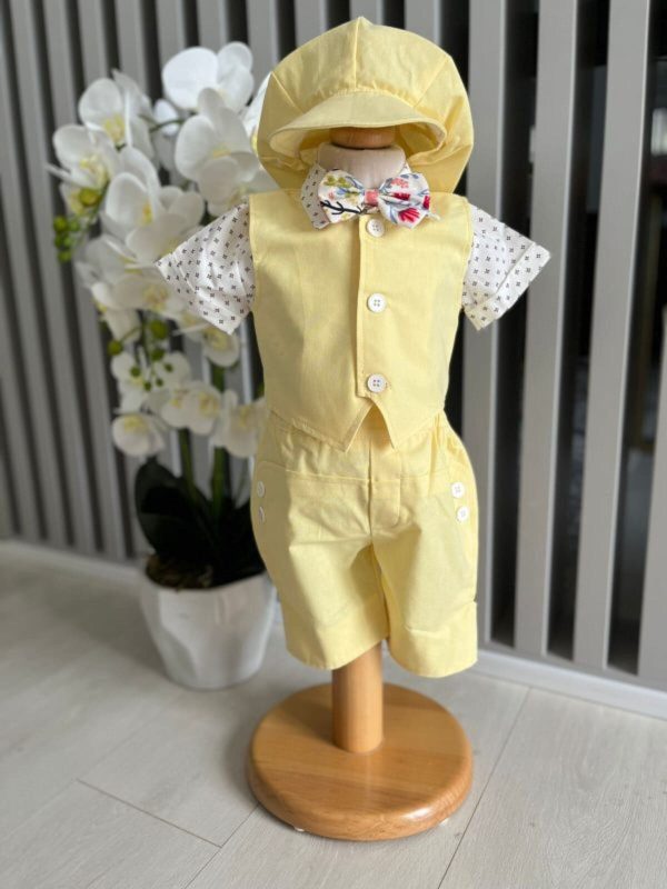 Costumaș botez băiețel, Vară - galben pai, 5 piese - ILIF506083 - imagine 5