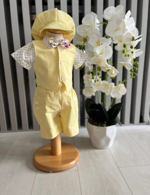 Costumaș botez băiețel, Vară – galben pai, 5 piese – ILIF506083