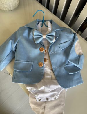 Costumaș botez băiețel, model premium bleu, 6 piese – ILIF506076