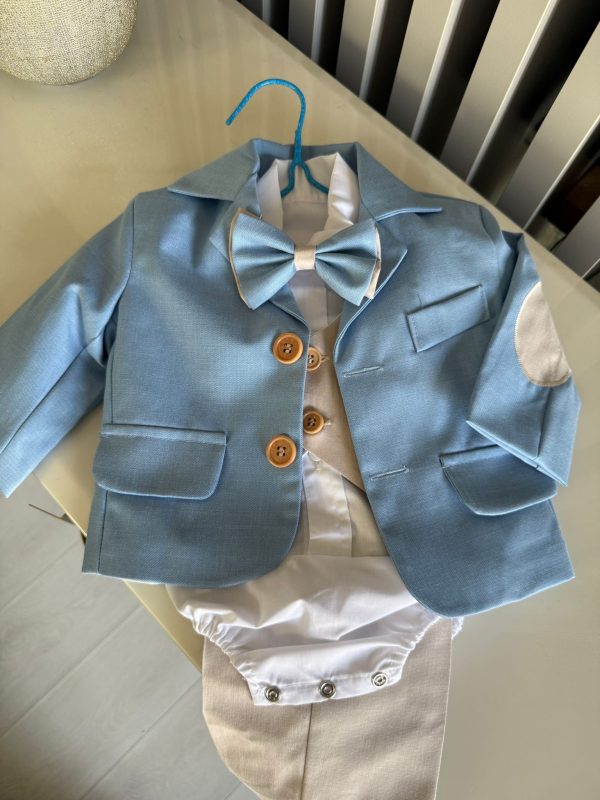 Costumaș botez băiețel, model premium bleu, 6 piese - ILIF506076 - imagine 3