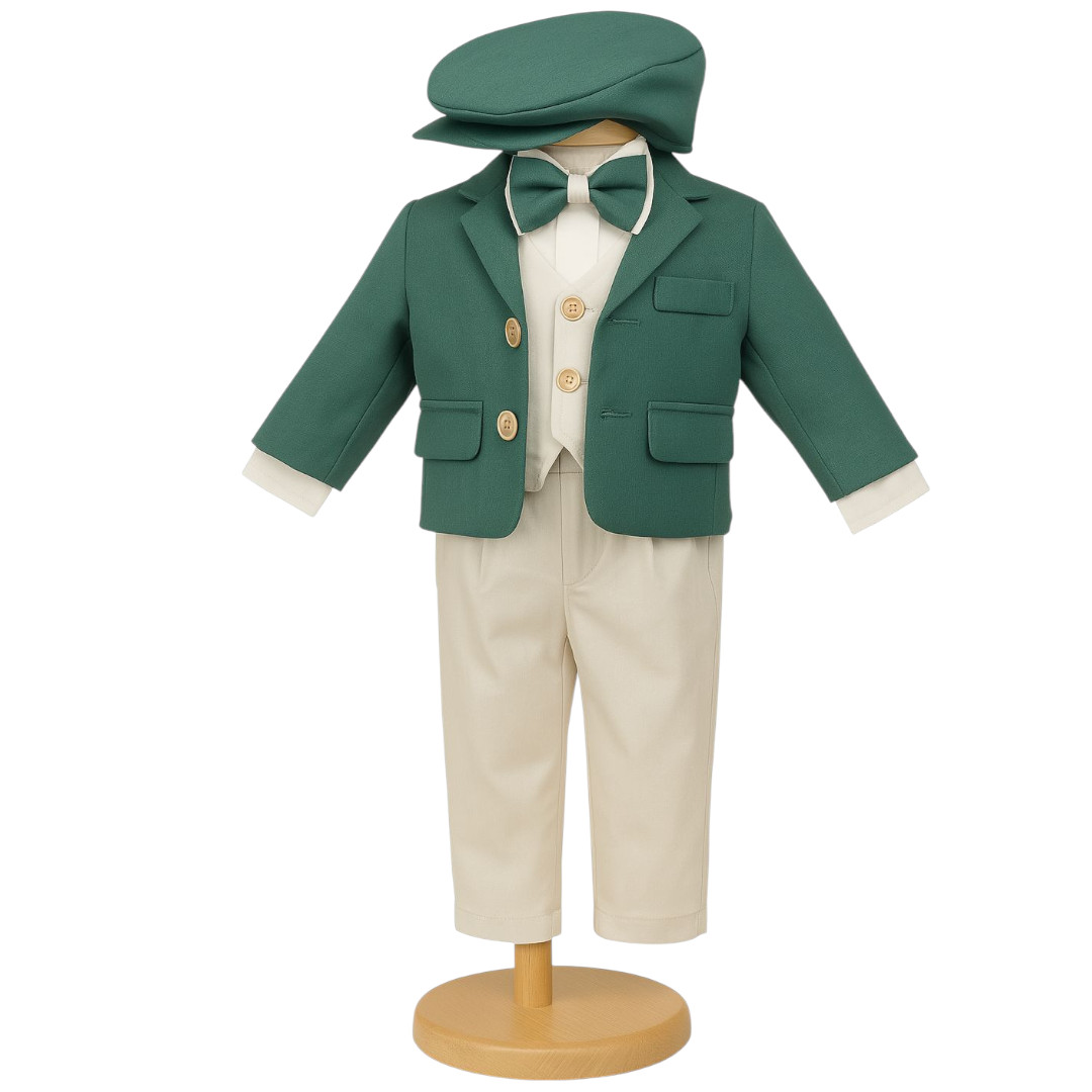 Costumas botez baietel model premium verde 6 piese ILIF507001 1