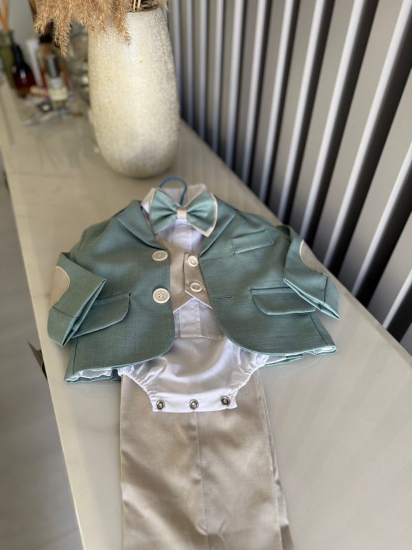 Costumaș botez băiețel, model premium verde salvie, 6 piese - ILIF506078 - imagine 4