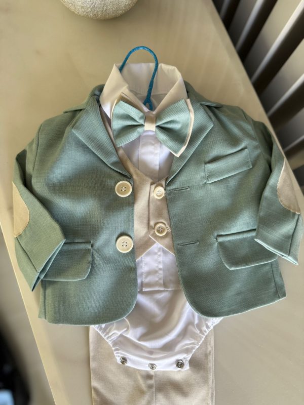 Costumaș botez băiețel, model premium verde salvie, 6 piese - ILIF506078 - imagine 3