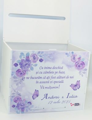 Cutie dar nuntă, Flori violet, model personalizat, 27x20x21cm – ILIF506039