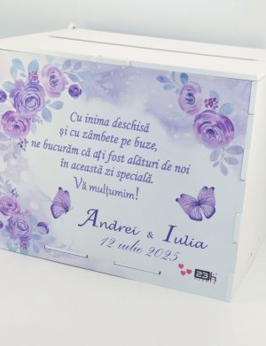 Cutie dar nuntă, Flori violet, model personalizat, 27x20x21cm – ILIF506039
