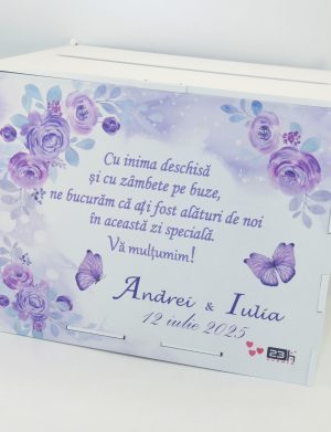 Cutie dar nuntă, Flori violet, model personalizat, 27x20x21cm – ILIF506039
