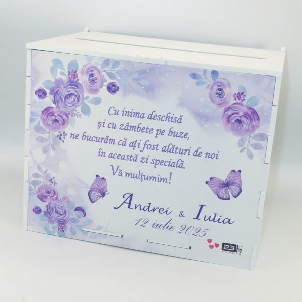Cutie dar nuntă, Flori violet, model personalizat, 27x20x21cm - ILIF506039 - imagine 5