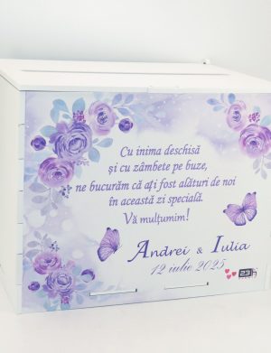 Cutie dar nuntă, Flori violet, model personalizat, 27x20x21cm – ILIF506039