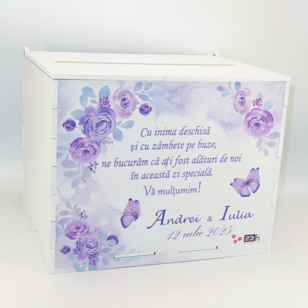 Cutie dar nuntă, Flori violet, model personalizat, 27x20x21cm - ILIF506039 - imagine 4