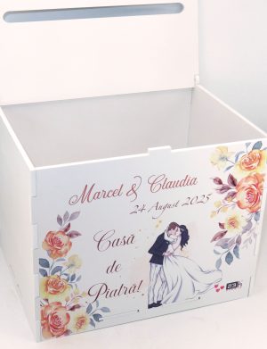 Cutie dar nuntă, Piersică, model m2 personalizat, 27x20x21cm – ILIF506038