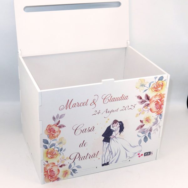 Cutie dar nuntă, Piersică, model m2 personalizat, 27x20x21cm - ILIF506038 - imagine 2