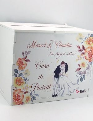 Cutie dar nuntă, Piersică, model m2 personalizat, 27x20x21cm – ILIF506038