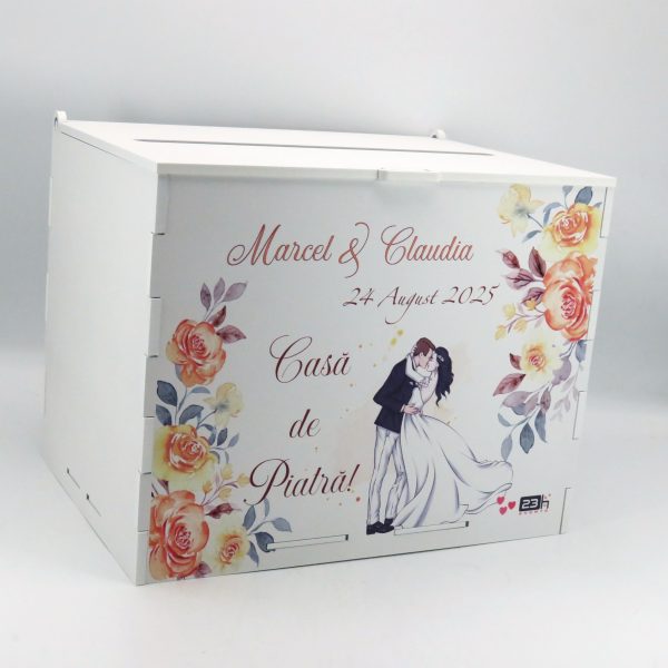 Cutie dar nuntă, Piersică, model m2 personalizat, 27x20x21cm - ILIF506038 - imagine 4