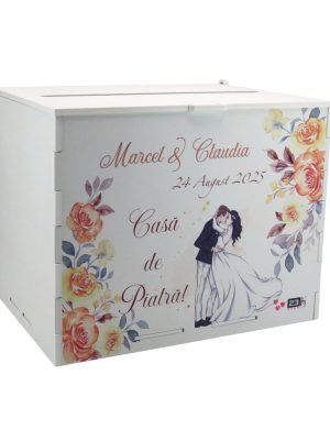 Cutie dar nuntă, Piersică, model m2 personalizat, 27x20x21cm - ILIF506038