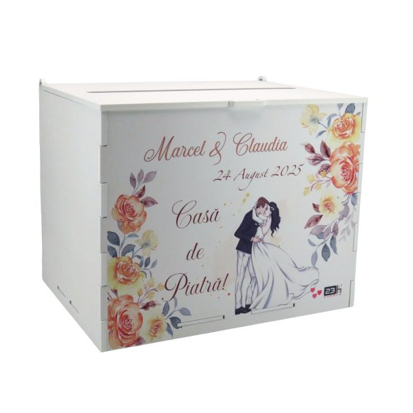 Cutie dar nuntă, Piersică, model m2 personalizat, 27x20x21cm - ILIF506038