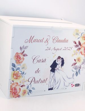 Cutie dar nuntă, Piersică, model m2 personalizat, 27x20x21cm – ILIF506038