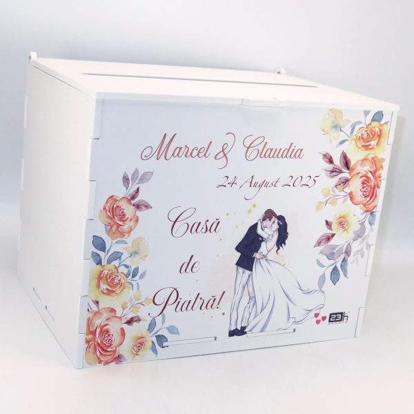 Cutie dar nuntă, Piersică, model m2 personalizat, 27x20x21cm - ILIF506038 - imagine 5