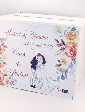 Cutie dar nuntă, Piersică, model m2 personalizat, 27x20x21cm – ILIF506038