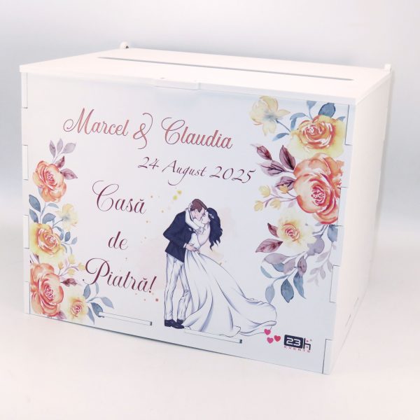 Cutie dar nuntă, Piersică, model m2 personalizat, 27x20x21cm - ILIF506038 - imagine 3