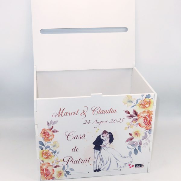 Cutie dar nuntă, Piersică, model m2 personalizat, 27x20x21cm - ILIF506038 - imagine 6