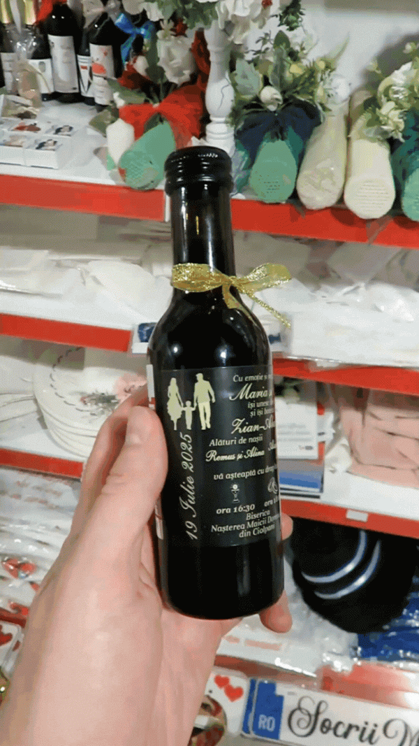 Invitație Nuntă și Botez, model deosebit 2în1 - sticluță de vin personalizată - ILIF506062 - imagine 5