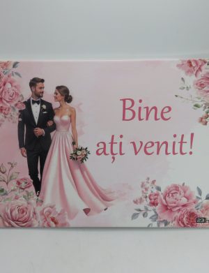 Kit Nuntă 5 piese: tăviță gătit mireasa, panou mic bun venit, decoruri auto, coșuleț – ILIF506029