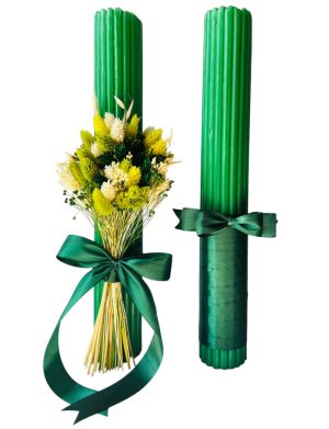 Lumânare Nuntă cu flori uscate/papion, model personalizat la cerere - AMB506005