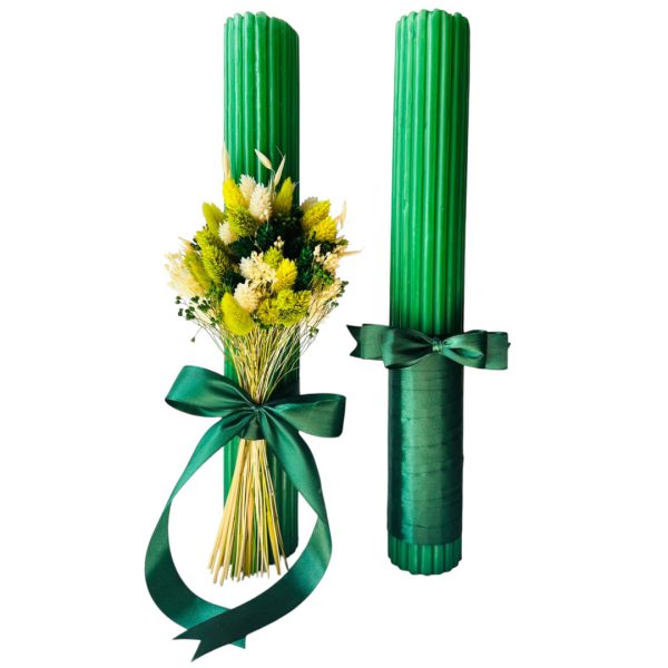 Lumânare Nuntă cu flori uscate/papion, model personalizat la cerere - AMB506005