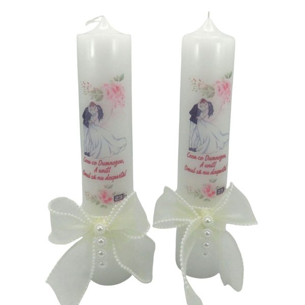 Lumânare nuntă cu ilustrație miri și mesaj + decorațiune albă, model nepersonalizat - ILIF506046 - imagine 8