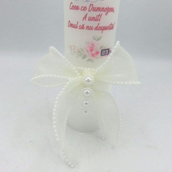 Lumânare nuntă cu ilustrație miri și mesaj + decorațiune albă, model nepersonalizat - ILIF506046 - imagine 4