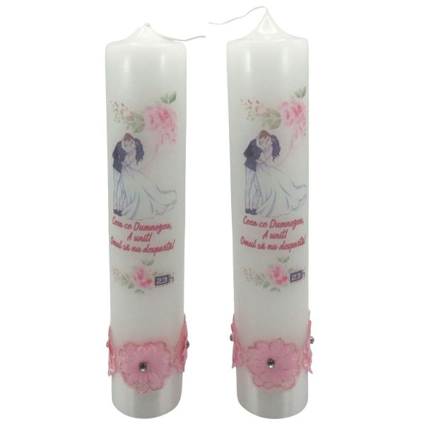 Lumânare nuntă cu ilustrație miri și mesaj + decorațiune roz, model nepersonalizat - ILIF506045 - imagine 11