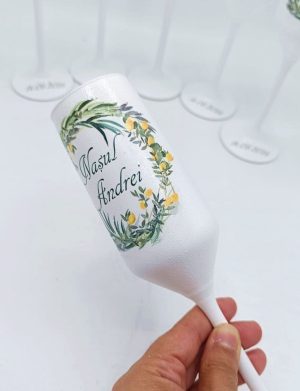 Pahare nuntă pentru miri și două perechi de nași, model personalizat Lămâi – FEIS506003