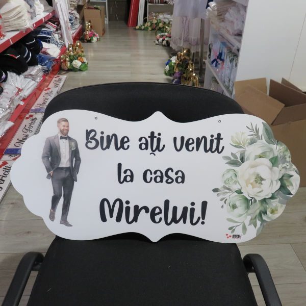 Pancartă nuntă - Bine ați venit la casa Mirelui, design floral verde, dim. 67x31 cm - ILIF506020 - imagine 6