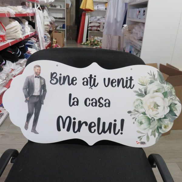 Pancartă nuntă - Bine ați venit la casa Mirelui, design floral verde, dim. 67x31 cm - ILIF506020 - imagine 5