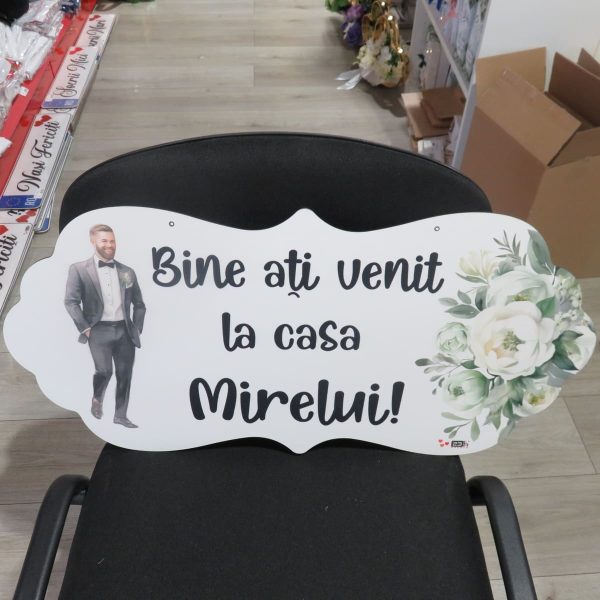 Pancartă nuntă - Bine ați venit la casa Mirelui, design floral verde, dim. 67x31 cm - ILIF506020 - imagine 4