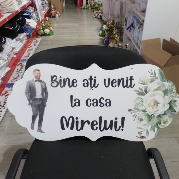 Pancartă nuntă - Bine ați venit la casa Mirelui, design floral verde, dim. 67x31 cm - ILIF506020 - imagine 3