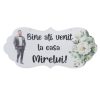 Pancartă nuntă - Bine ați venit la casa Mirelui, design floral verde, dim. 67x31 cm - ILIF506020