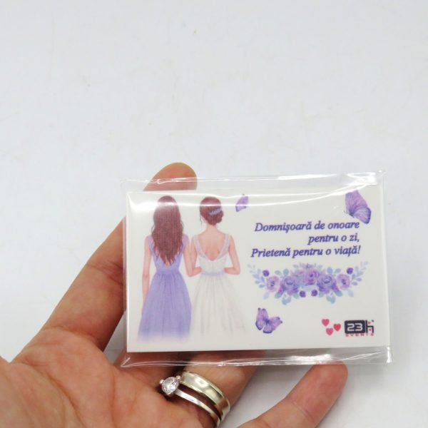 Placuță cerere Domnișoară de onoare, cu magnet, tematică mov, 80x45mm - ILIF506061 - imagine 5