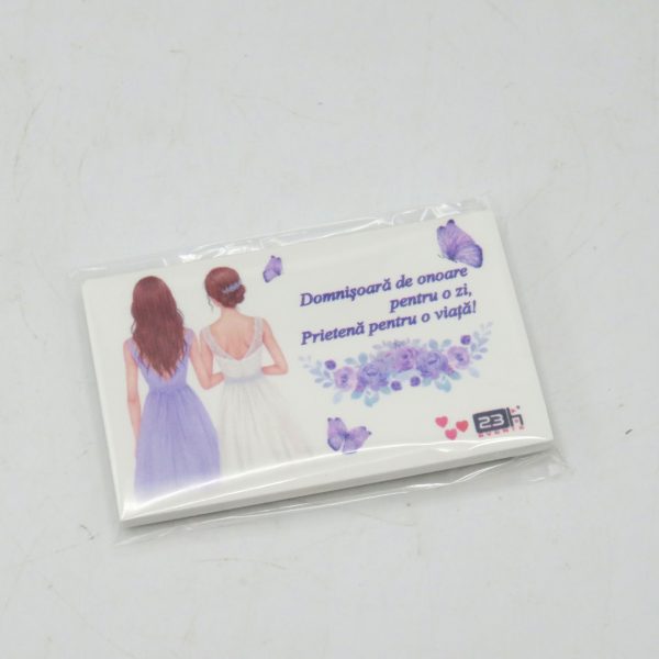 Placuță cerere Domnișoară de onoare, cu magnet, tematică mov, 80x45mm - ILIF506061 - imagine 4