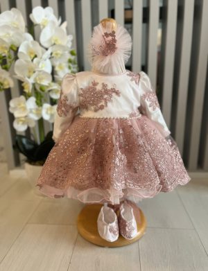 Rochiță botez fetiță – Contesa, culoare purpuriu, mânecă lungă – ILIF506073