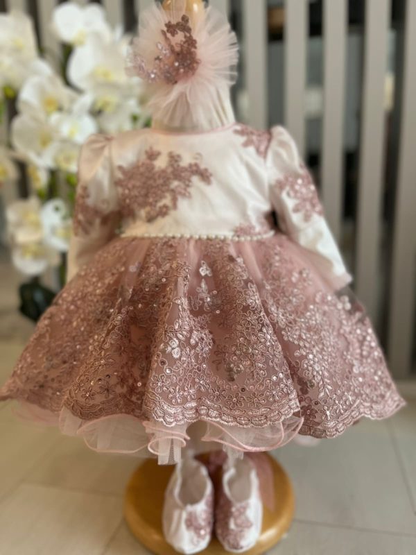 Rochiță botez fetiță - Contesa, culoare purpuriu, mânecă lungă - ILIF506073 - imagine 2
