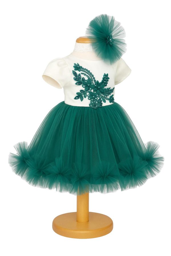 Rochiță botez fetiță - culoare alb-verde - ILIF507004 - imagine 2