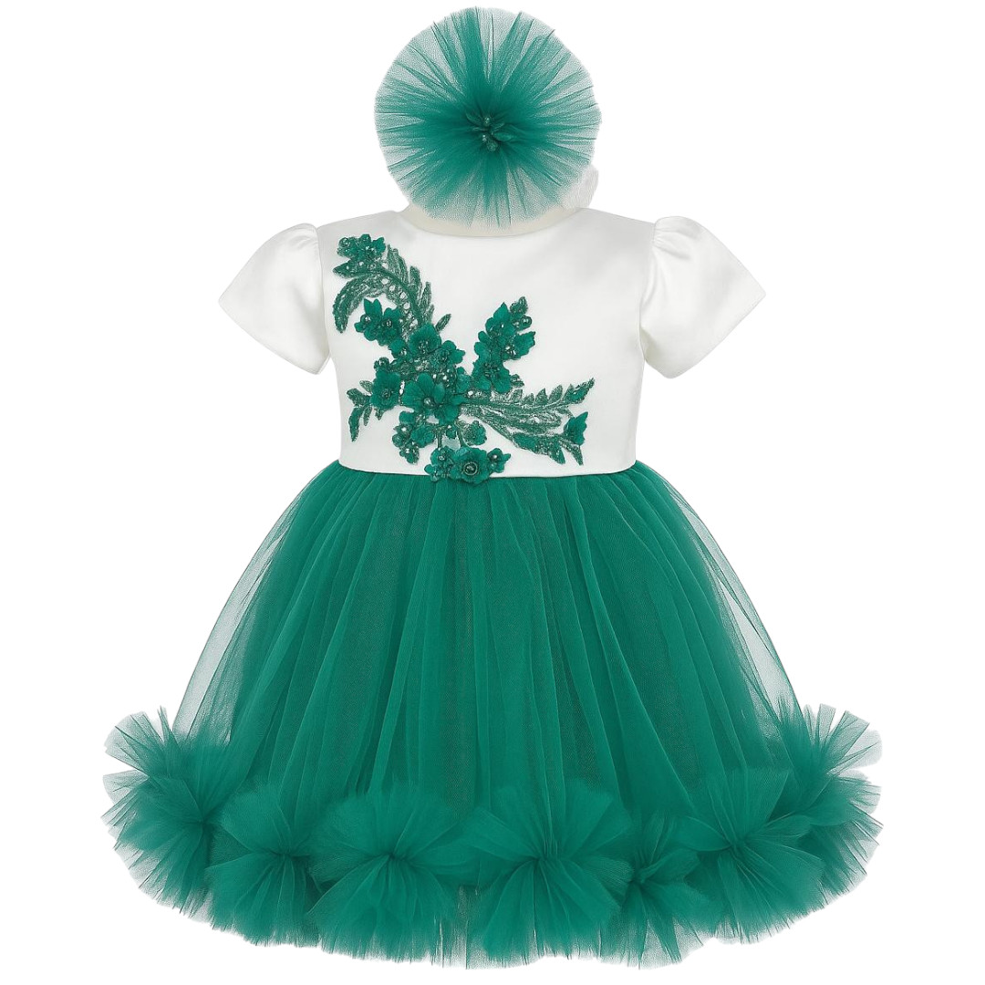 Rochita botez fetita culoare alb verde ILIF507004 1
