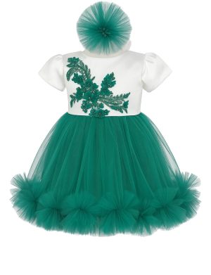 Rochiță botez fetiță – culoare alb-verde – ILIF507004
