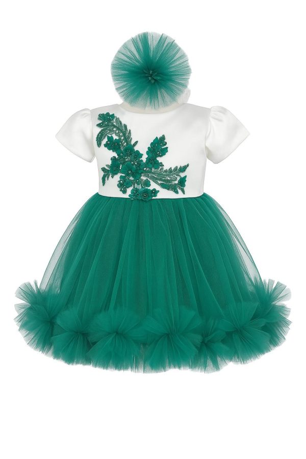 Rochiță botez fetiță - culoare alb-verde - ILIF507004 - imagine 4