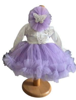 Rochiță botez fetiță, culoare mov lila cu tulle - ILIF506017