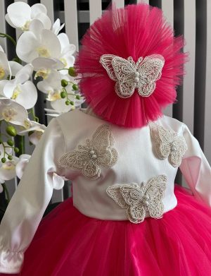 Rochiță botez fetiță, culoare roz ciclam cu tulle – ILIF506015