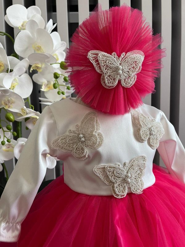 Rochiță botez fetiță, culoare roz ciclam cu tulle - ILIF506015 - Image 5